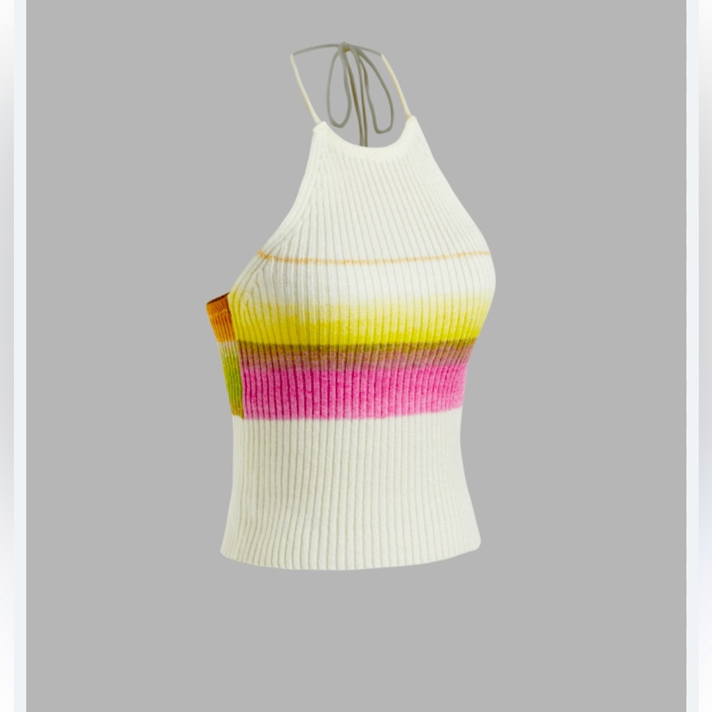 Colorful Knit Halter Crop Cami Top For Daily Casual Vacation, L
